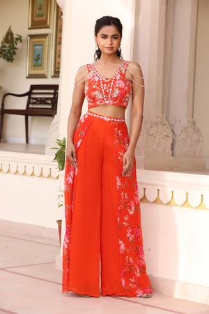 Printed Chiffon Flare Pant Set image 6