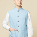 Sky Blue Printed Bundi Jacket Set image 0