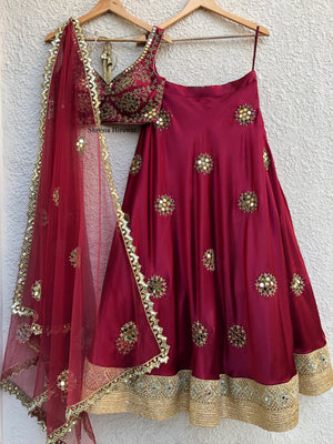 Crimson Mirror Work Lehenga - Custom image