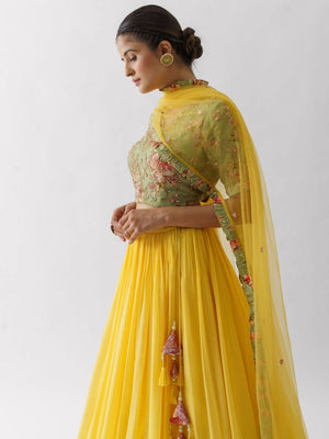 Sunflower Lehenga with Green Floral Blouse image 3