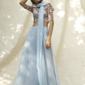 Blue Lehenga with Embroidered Off-Shoulder Blouse image 0