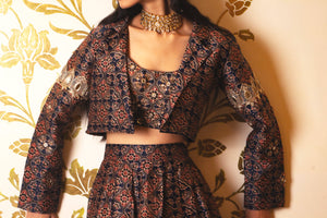 Ajrakh Print Skirt and Coat Set image 3