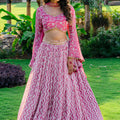Mauve Printed &amp; Embroidered Lehenga Set image 0