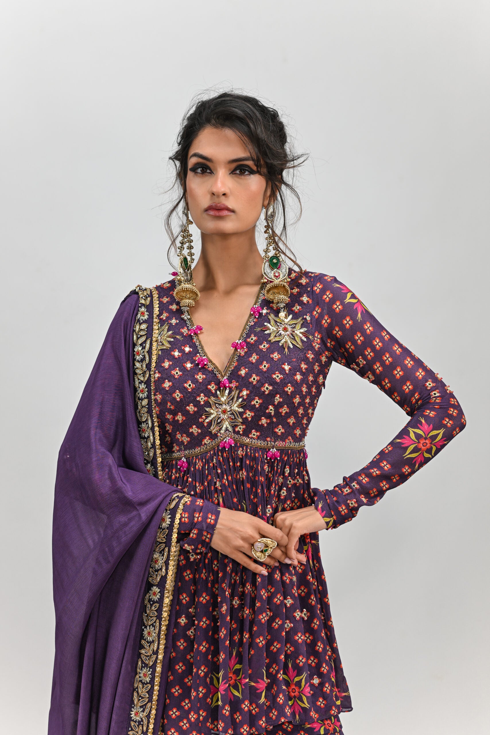 Plum Highlighted Sharara Set With Dupatta image 2