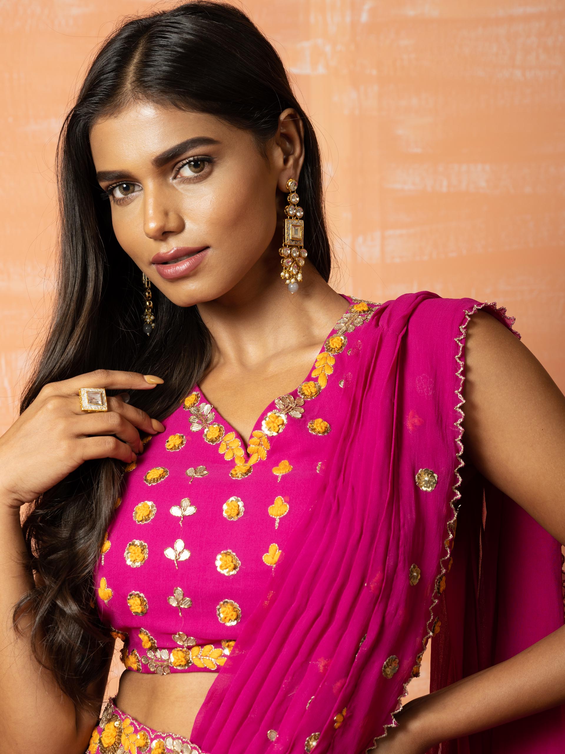 Pink Floral Sharara Saree Set image 2