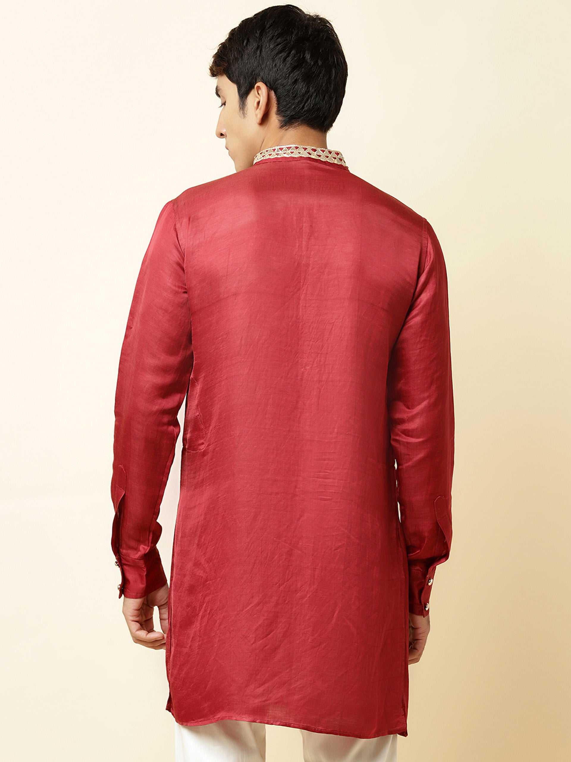 Maroon Satin Kurta image 3