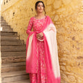 Fuchsia Pink Embroidered Yoke Anarkali Set image 0