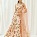 Floral White Printed Embroidered Lehenga Set with Dupatta image 0