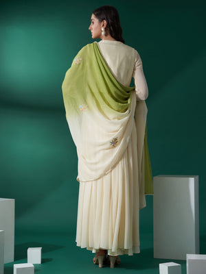 Cream Green Koti Jacket Anarkali Set image 2