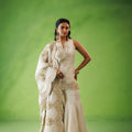 Beige Tissue Flared Sharara Set