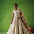 Beige Tissue Anarkali With Scallop Dupatta