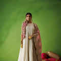 Beige Tissue Anarkali With Pink Dupatta
