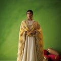 Beige Tissue Anarkali Set With Yellow Dupatta