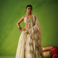 Beige Crushed Tissue Lehenga With Scallop Dupatta