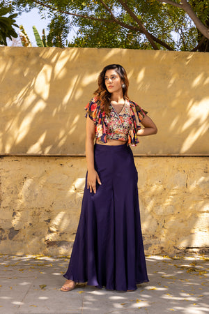Purple Georgette Pleated Pant Set image 5