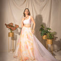 Offwhite &amp; Peach Organaza Lehenga Set image 0