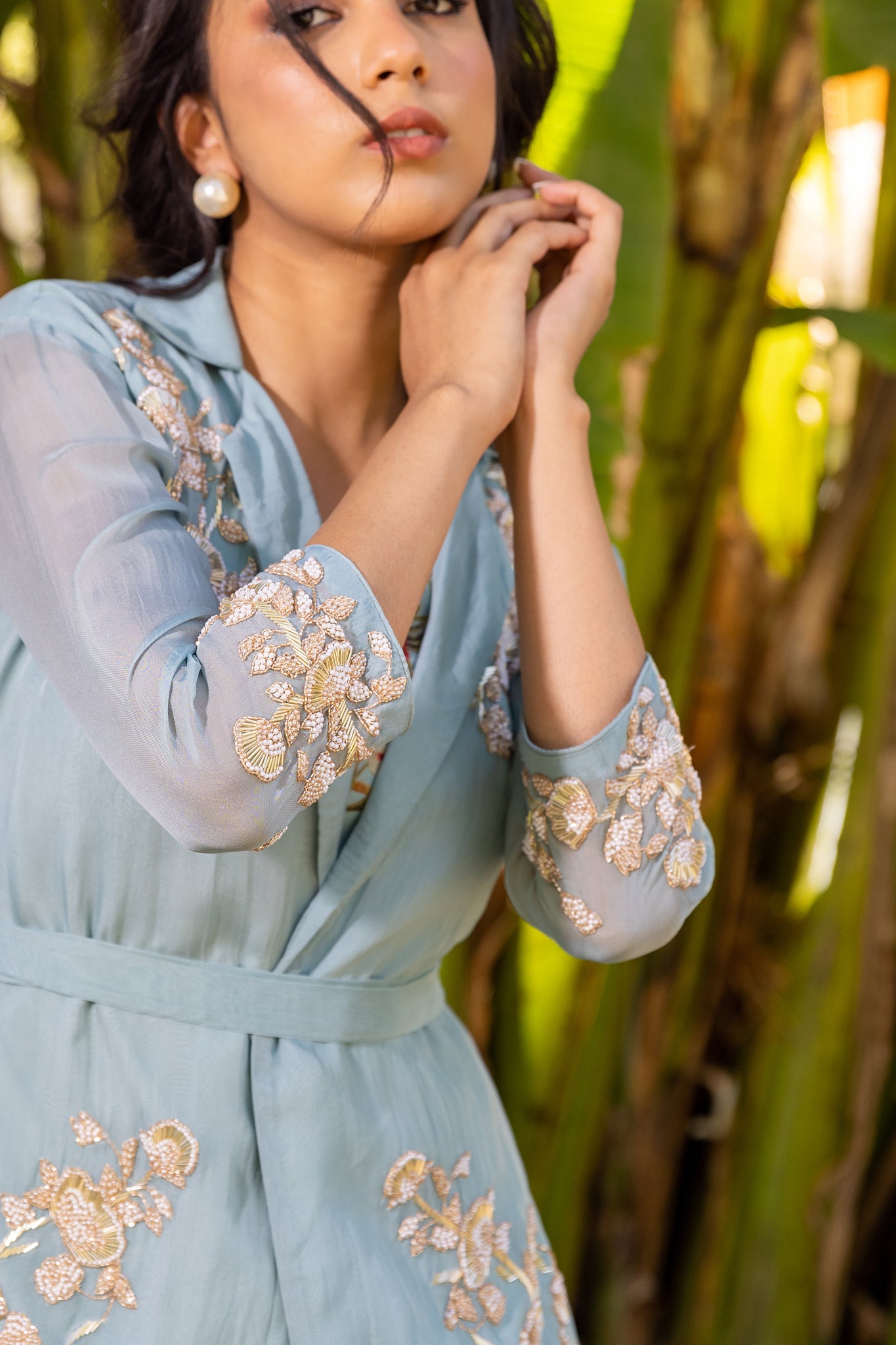 Light Blue Georgette Printed Lehenga Set image 3