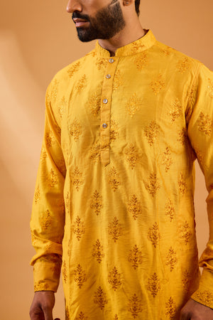 Mustard Floral Embroidered Kurta Set image 1
