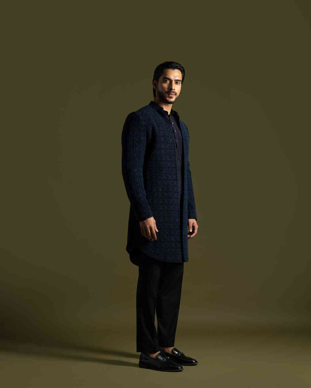 Midnight Blue Achkan Set image 1