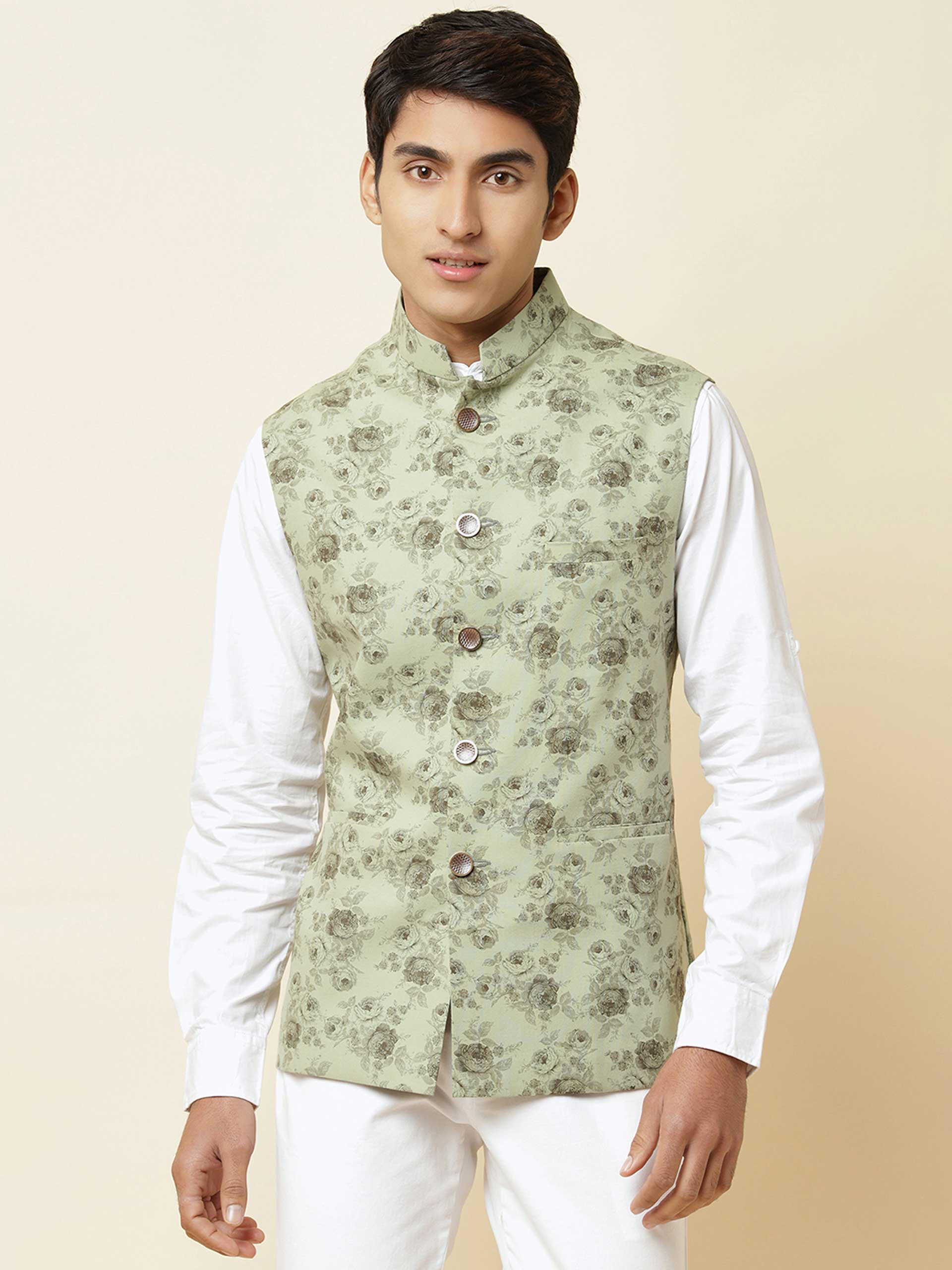 Green Rose Print Bundi Jacket image 2