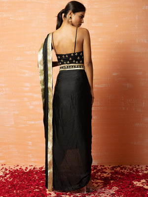 Black Pre Draped Dhoti Saree Set image 3