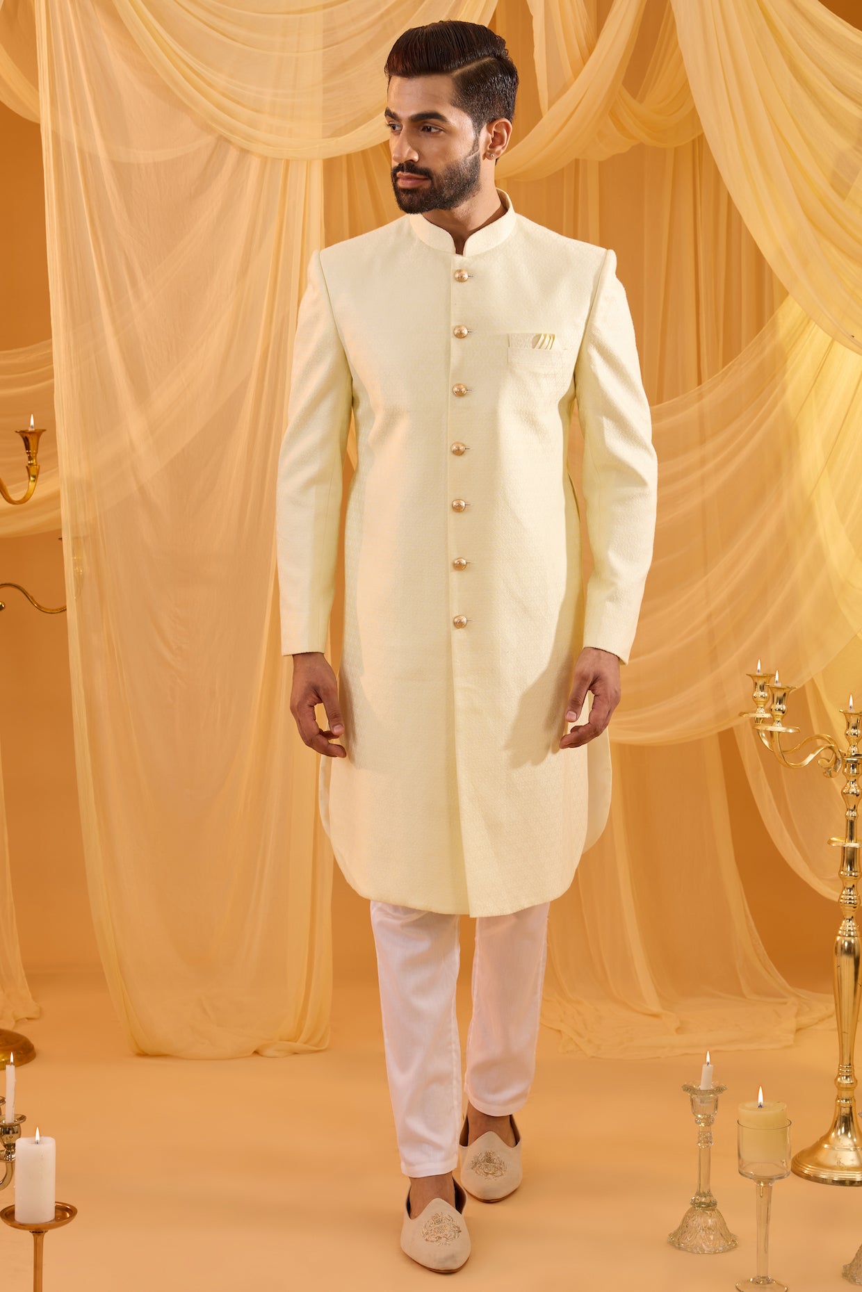 Ivory Jacquard Sherwani Set - XL image