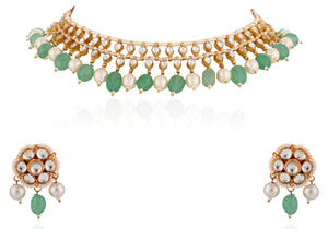 Traditional Sea Green And Pearl Choker Set image 0