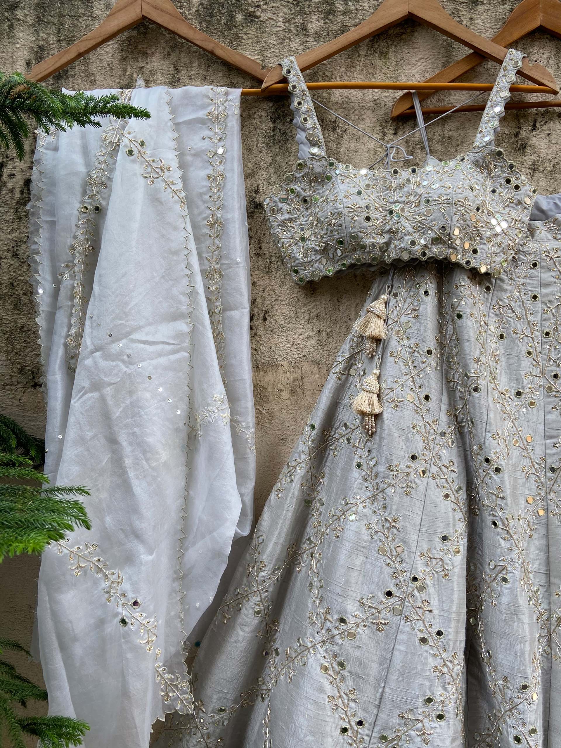 Smokey Grey Bridal Embroidered Lehenga Set image 5