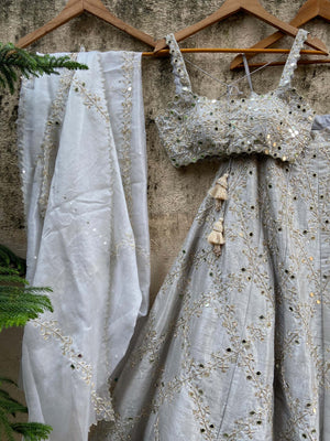 Smokey Grey Bridal Embroidered Lehenga Set image 5