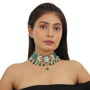 22KT Gold Plated Green Choker Necklace Set image 5