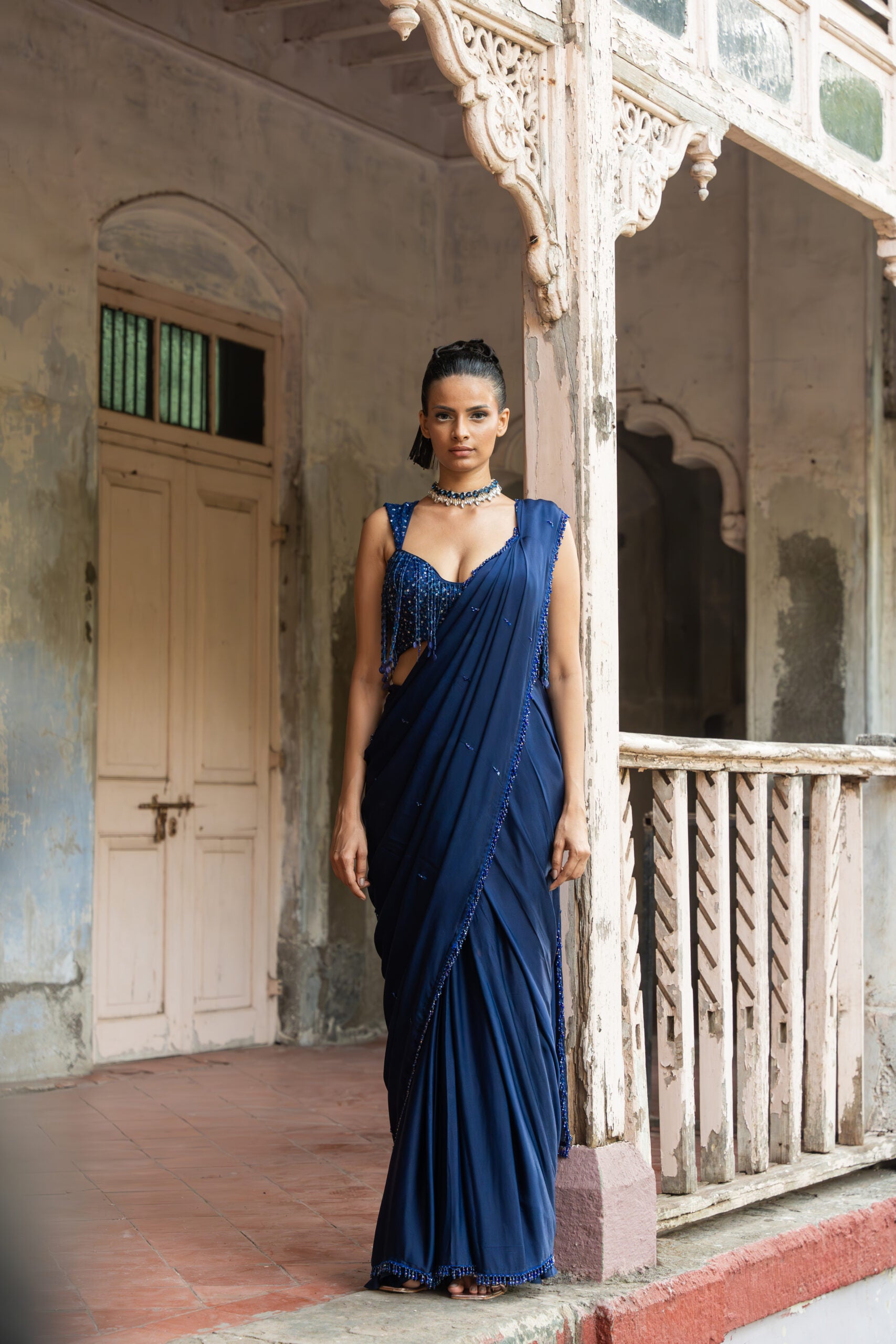 Akasha Crystal Draped Saree - Custom image