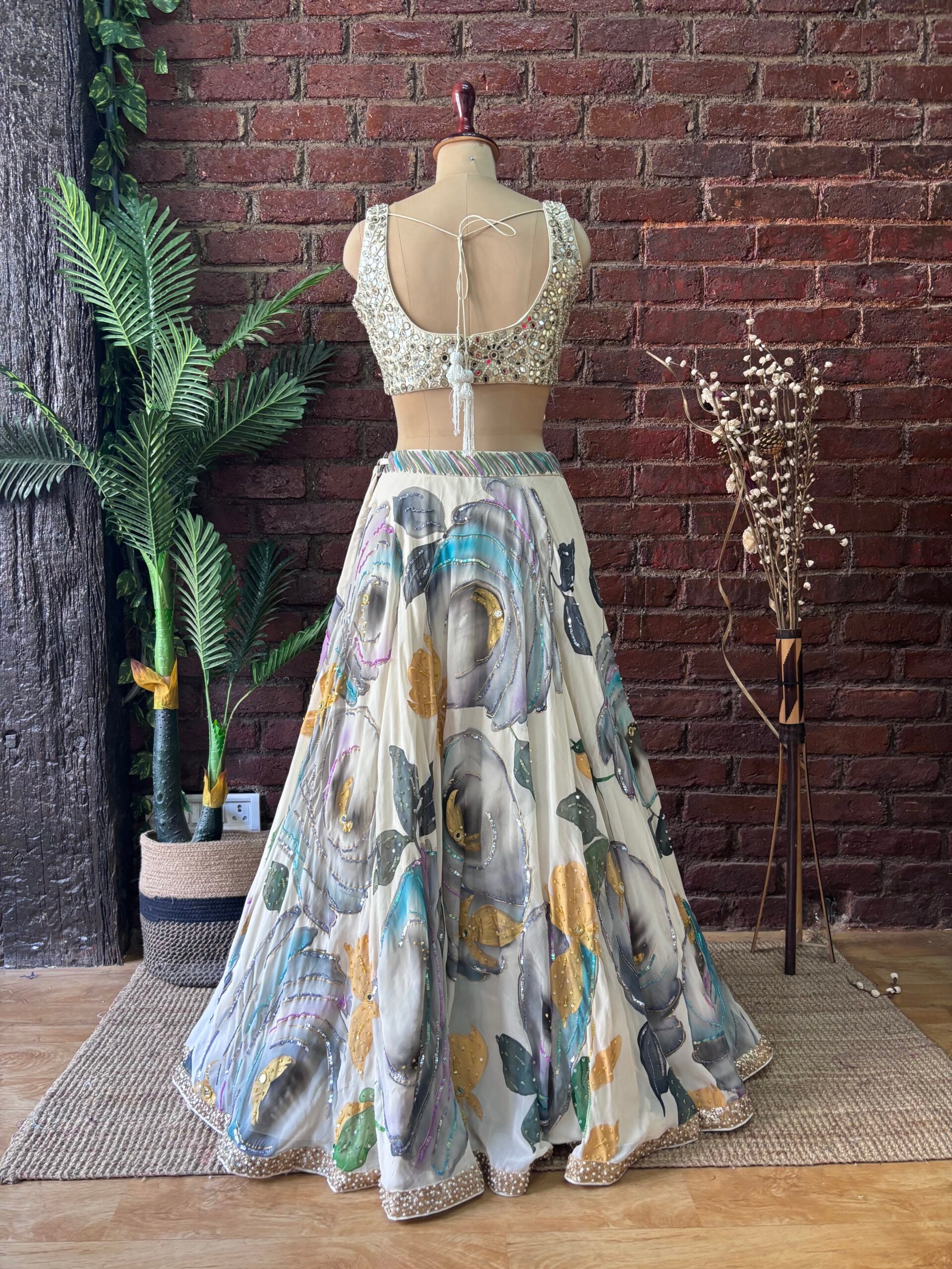 Off-White Mirror Work Lehenga Set image 2