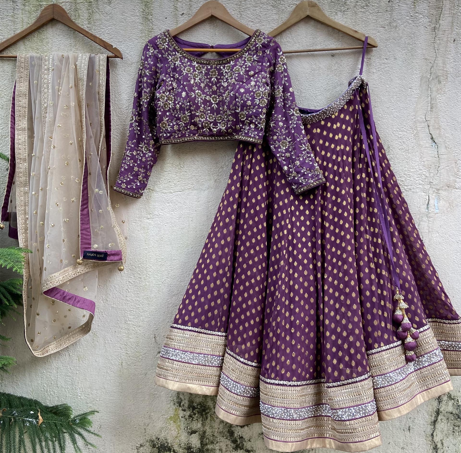 Aubergine and Nude Lehenga Set - XL image
