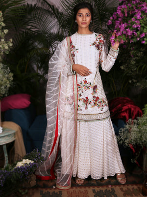 White Embroidered Suit with Palazzo Pants - Custom image