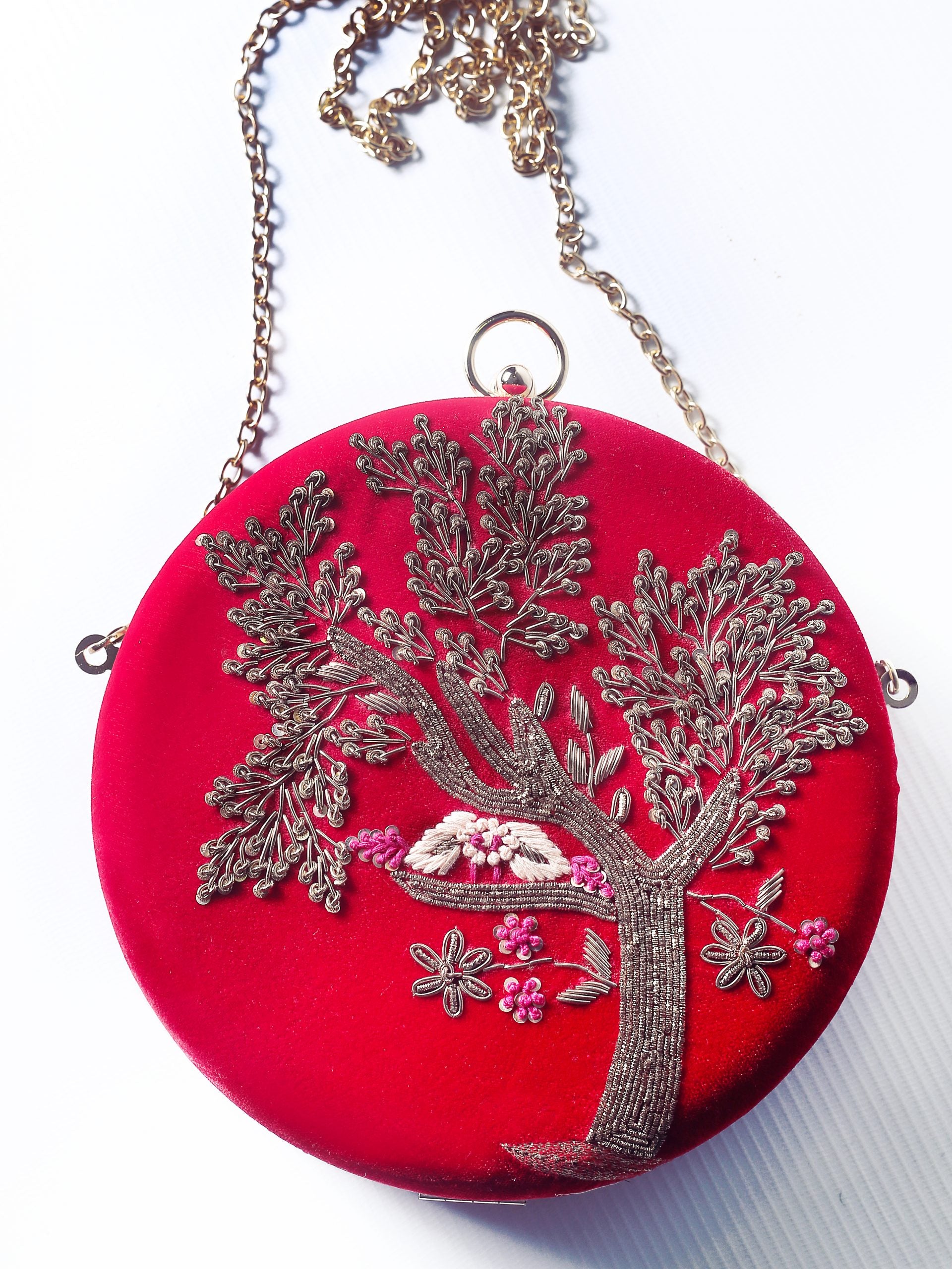 Red Round Embroidered Clutch image 1