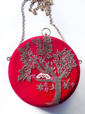 Red Round Embroidered Clutch image 1
