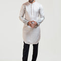 Grey Gradient Leaf Kurta Set image 0