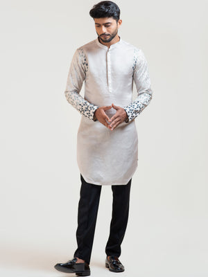 Grey Gradient Leaf Kurta Set image 0