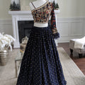 Navy Blue Lehenga with One Shoulder Blouse image 0