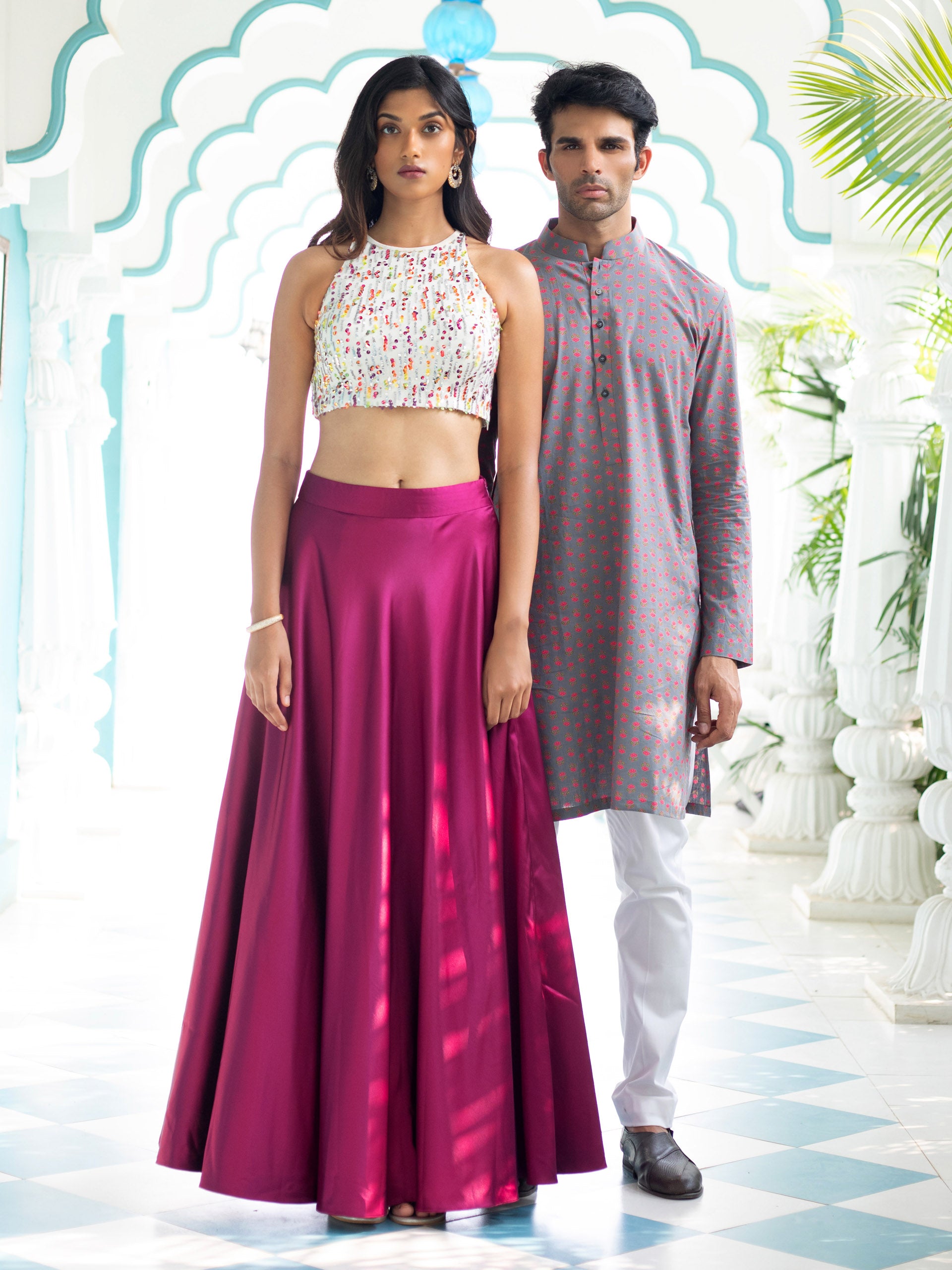 Grey Pink Cotton Kurta Set image 4