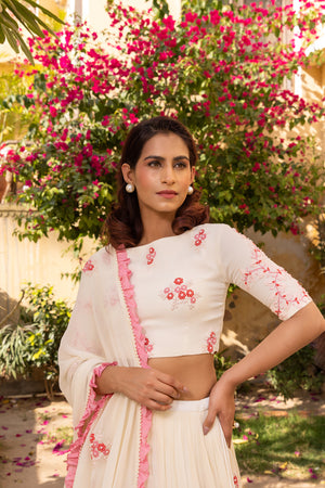 Floral Off-White Thread Embroidered Lehenga Set - XL image