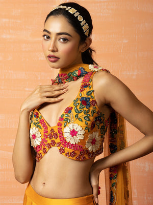 Yellow Floral 3D Lehenga Set image 2