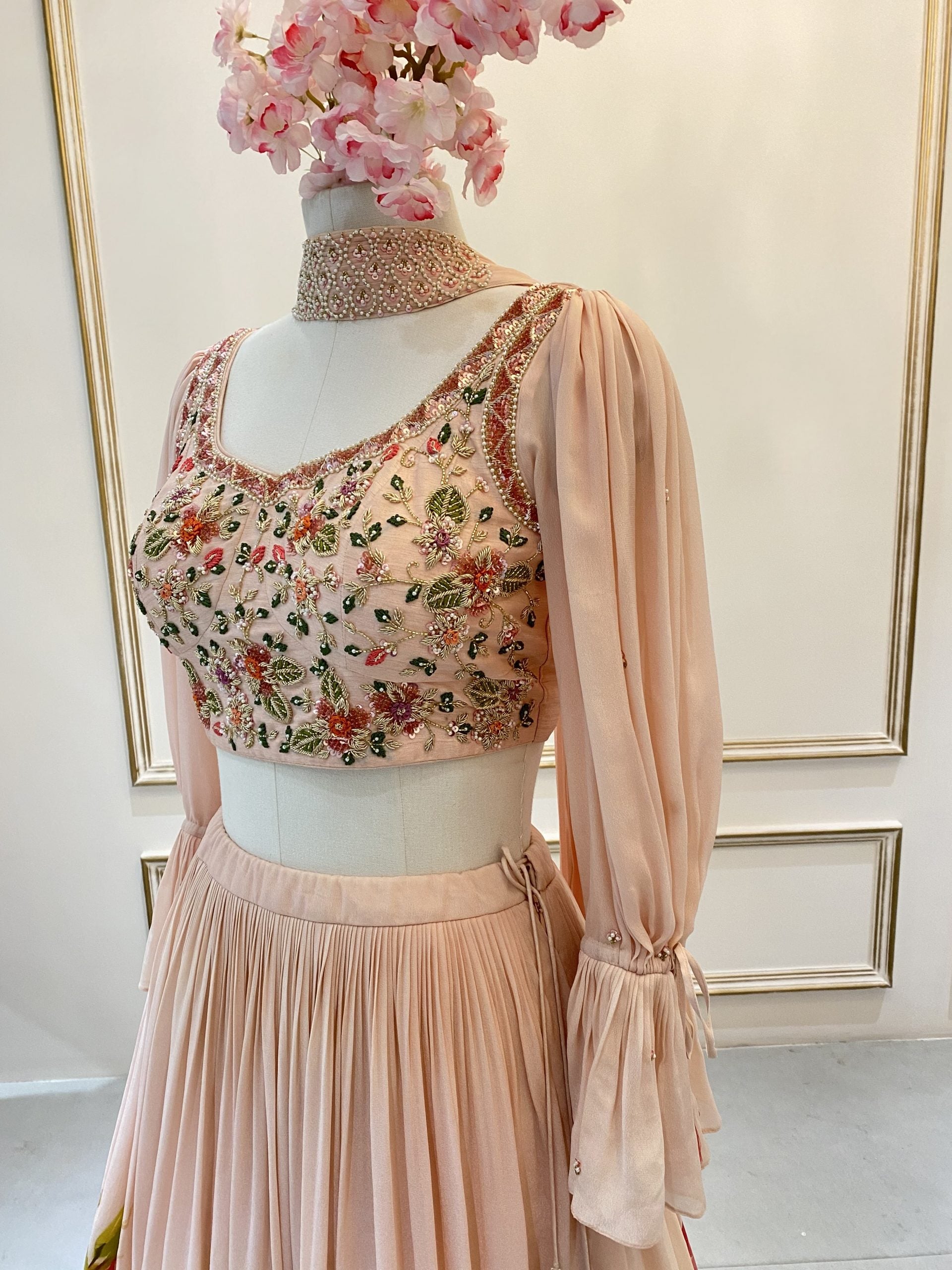 Hand Painted Peach Floral Lehenga image 5