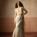 Fishtail Style Beige & Ivory Hand Embroidered Net & Georgette Fishtail Saree concept saree image 0