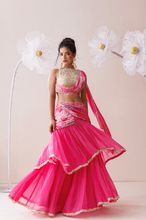 Pink Organza Lehenga Set - S image