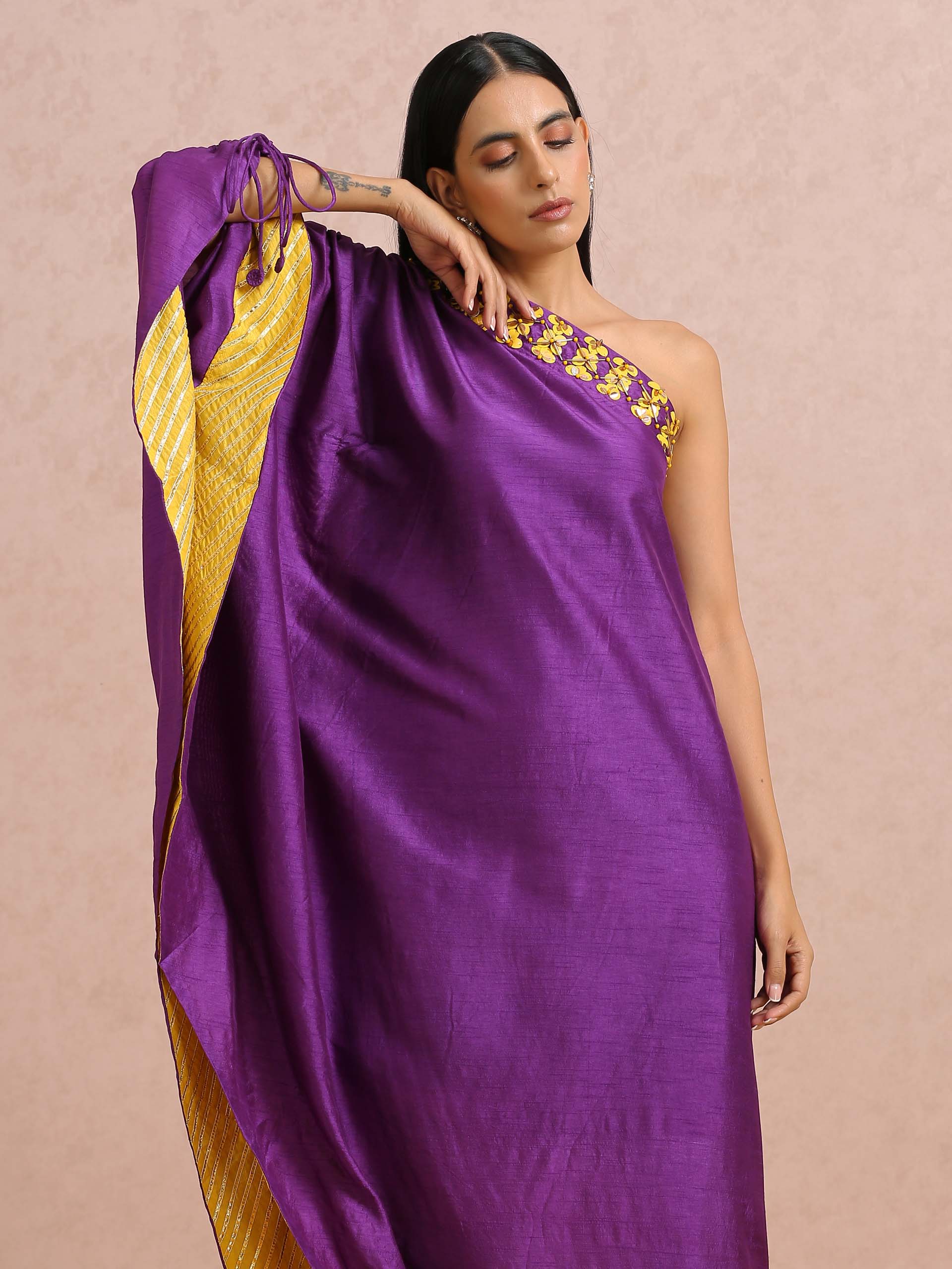 Purple Embroidered One-Shoulder Kaftan Tunic image 1