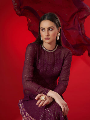 Wine Floral Sequin Suit Set image 1