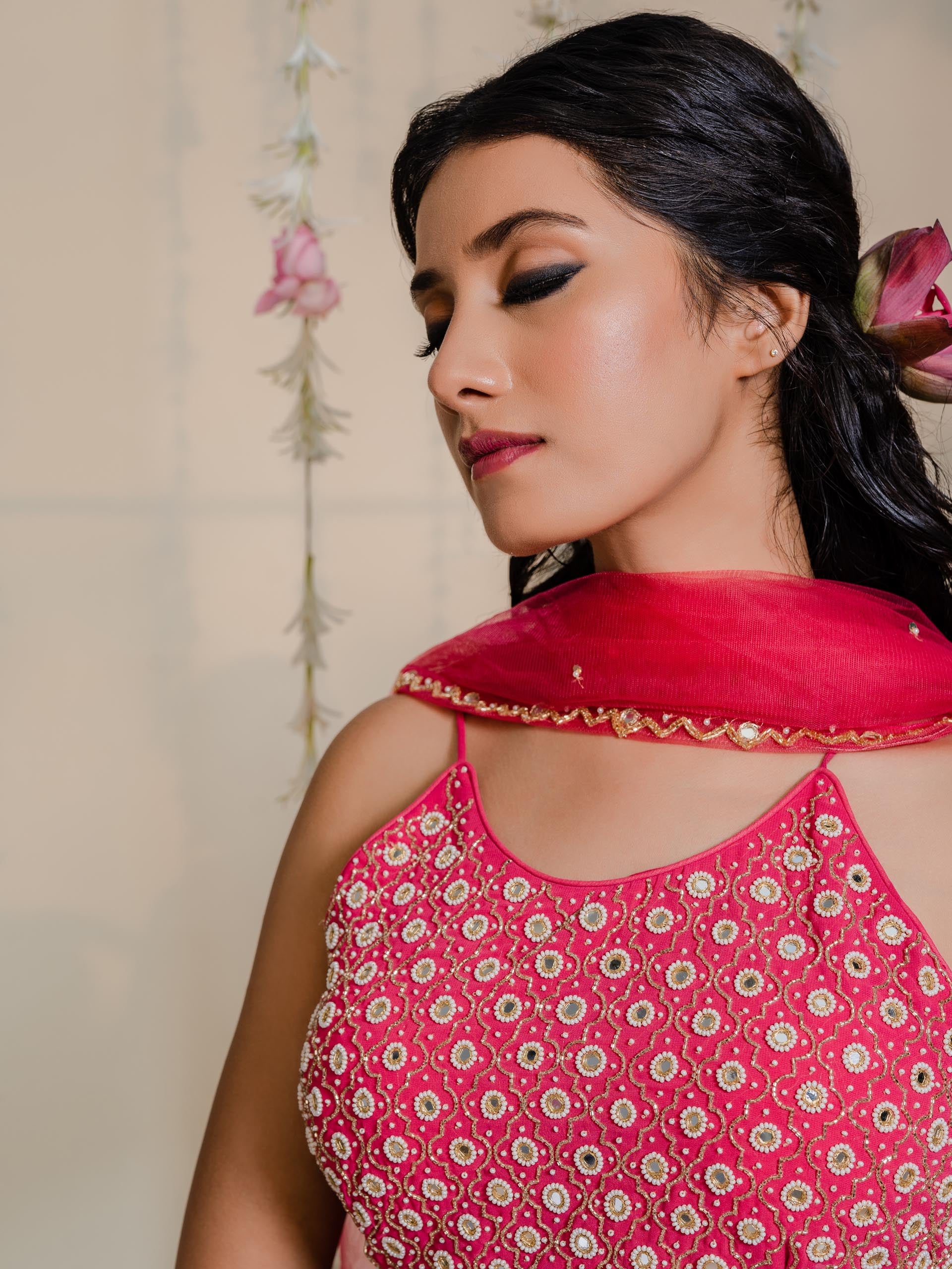 Fuchsia Pink Mirror Lehenga Set image 4