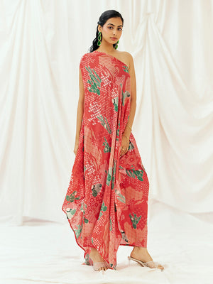 Red Printed Kaftan Set with Pants image 0