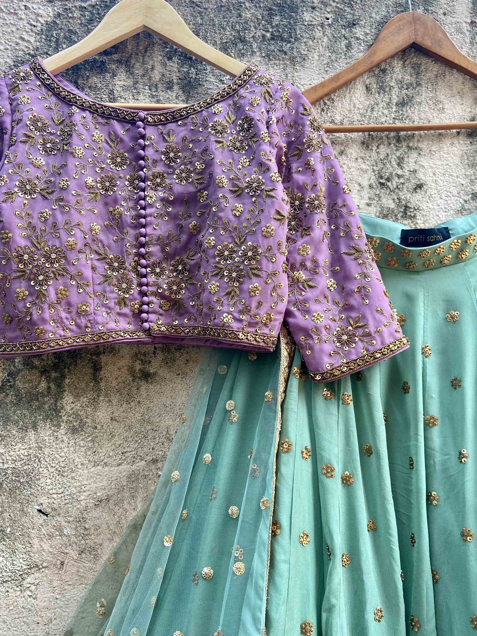 Sage Green and Mauve Lehenga Set image 3